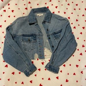 Cropped Distressed Jean Jacket